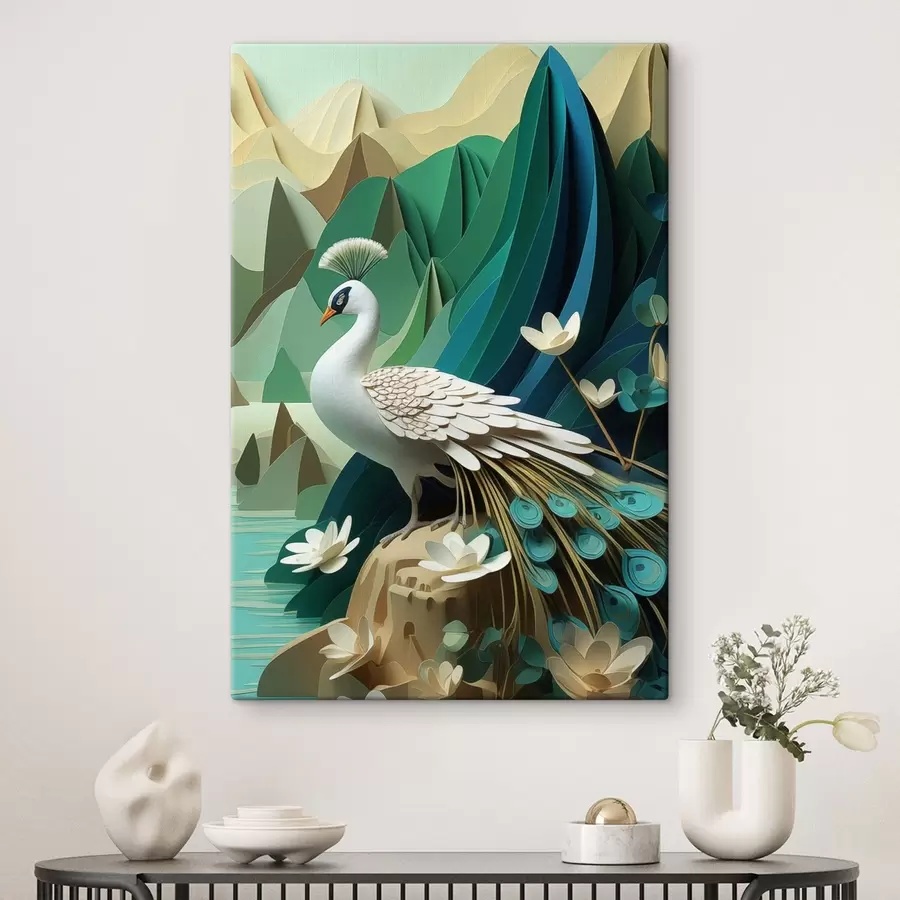 Glezna Pāvs uz zaļa fona s47901