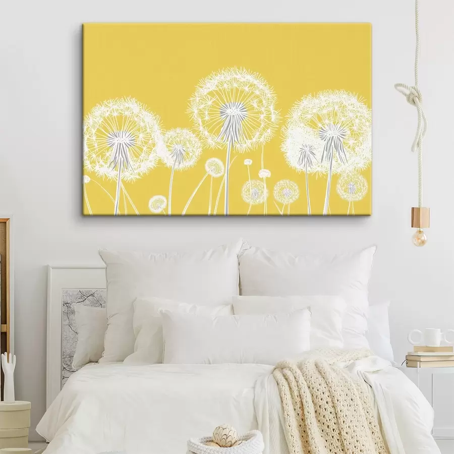 Fototapetes Baltas pienenes uz dzeltena fona s47890