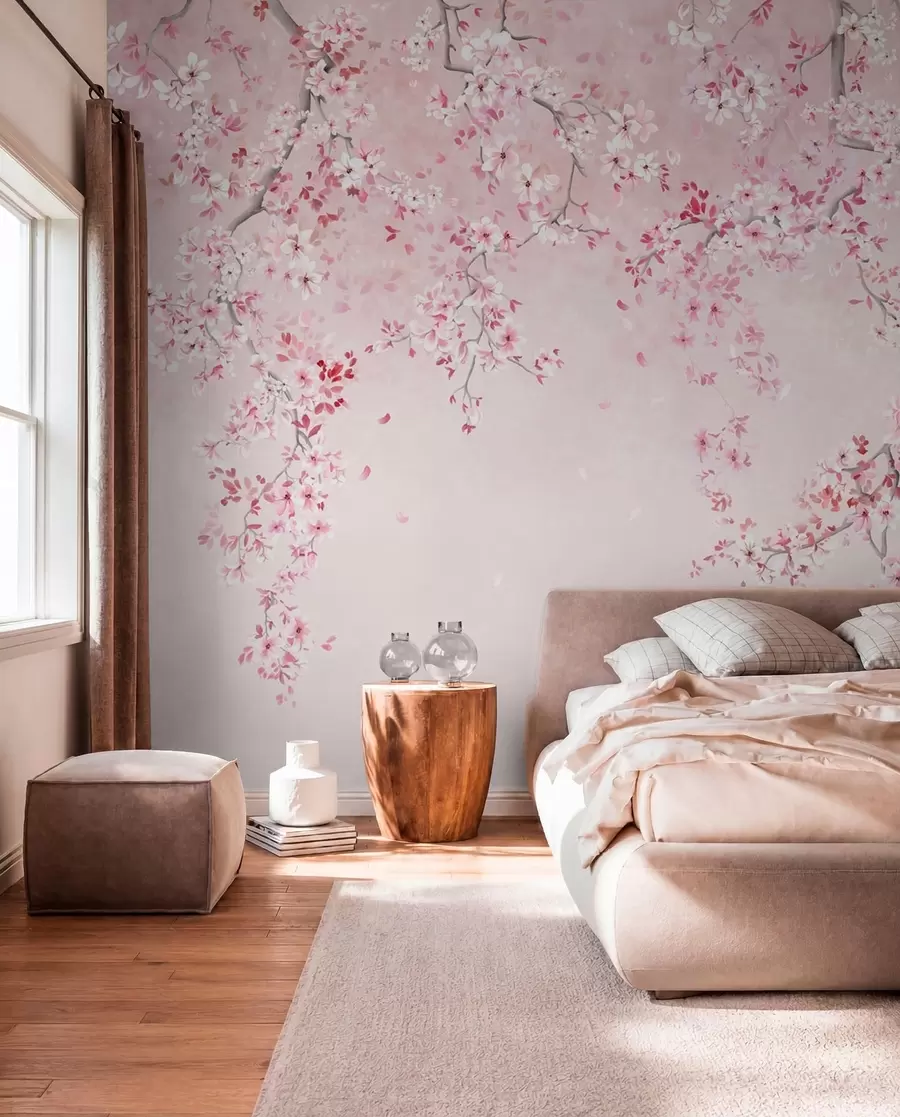 Fototapetes Zari ar rozā ziediem uz maiga pasteļtoņa fona w05129v1