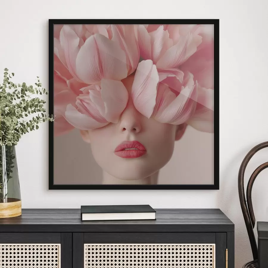 Fototapetes Sievietes portrets ar rozā ziedlapiņām f47920