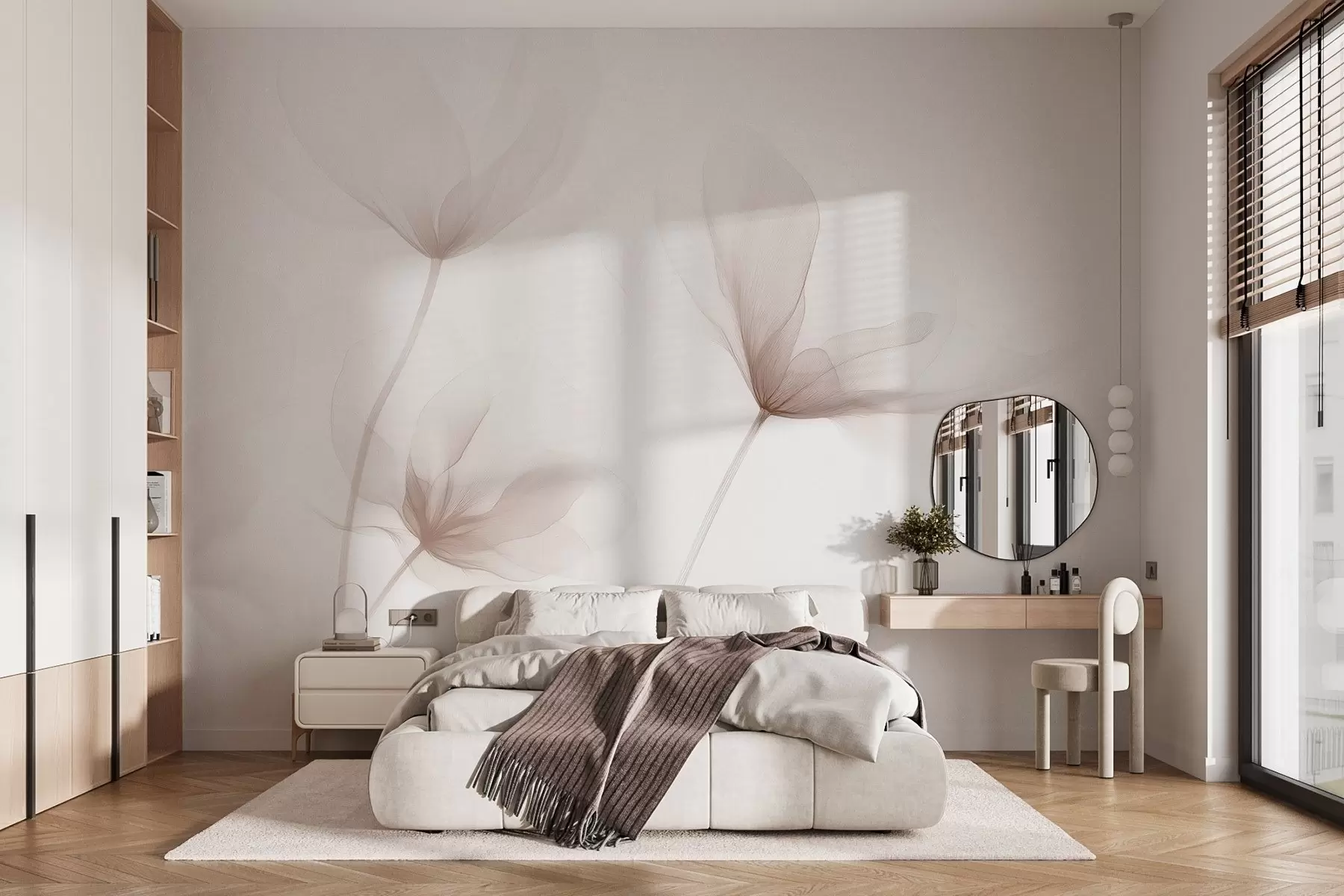 Fototapetes Gaisīgi smilškrāsas ziedi minimālisma gaismā w09734