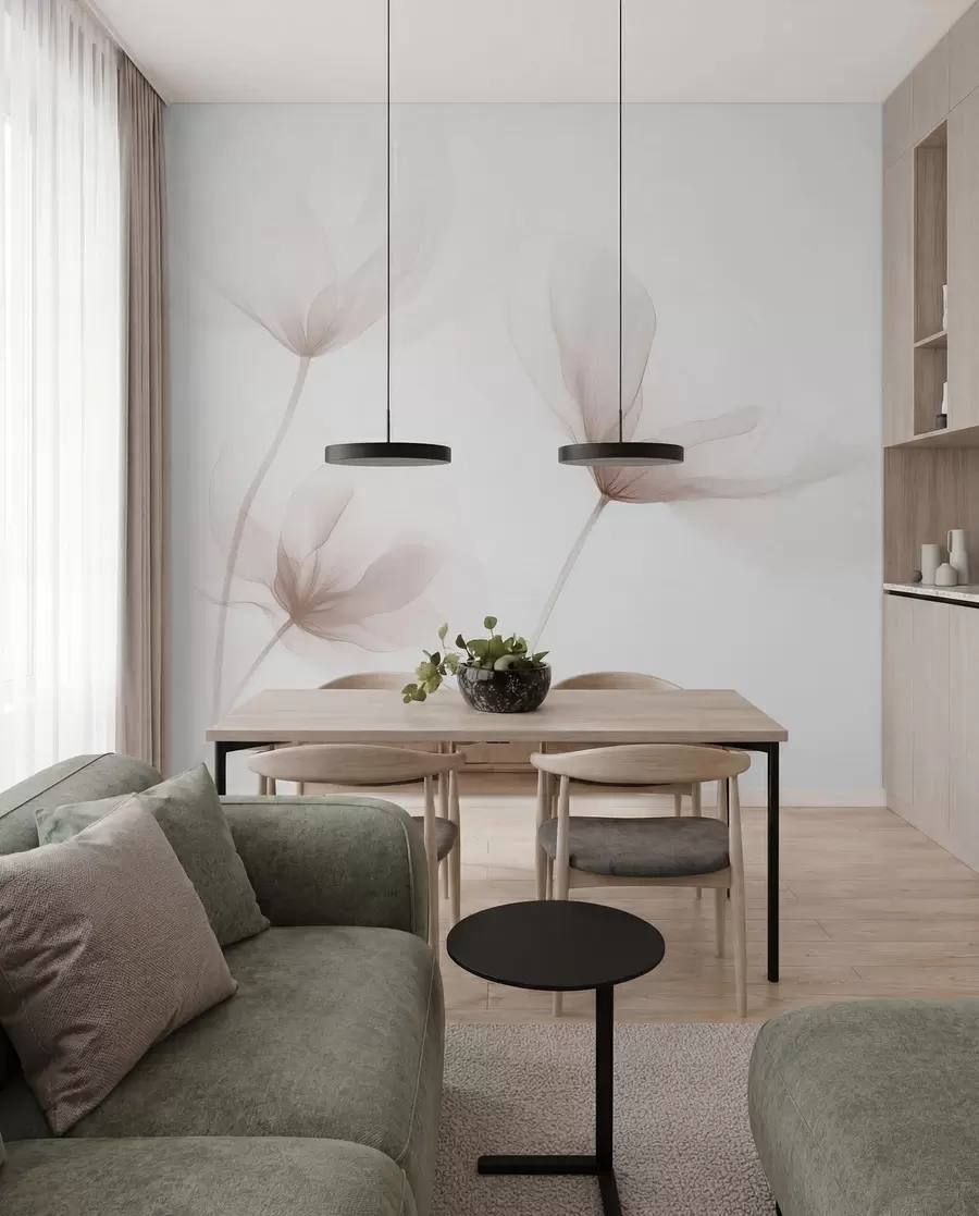 Fototapetes Gaisīgi smilškrāsas ziedi minimālisma gaismā w09734
