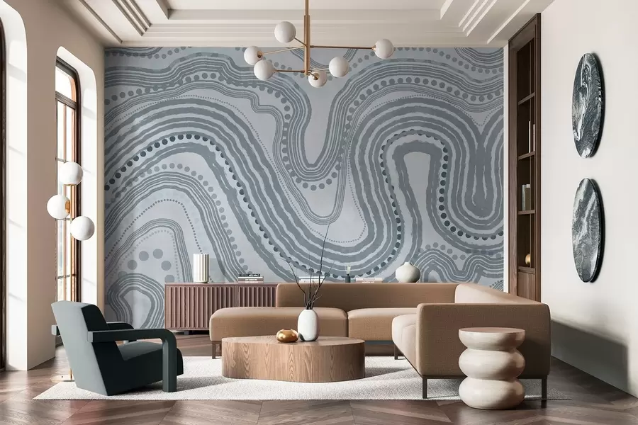 Fototapetes Abstraktas zilas viļņotas līnijas un punkti, moderns teksturēts mākslas darbs w09747v3