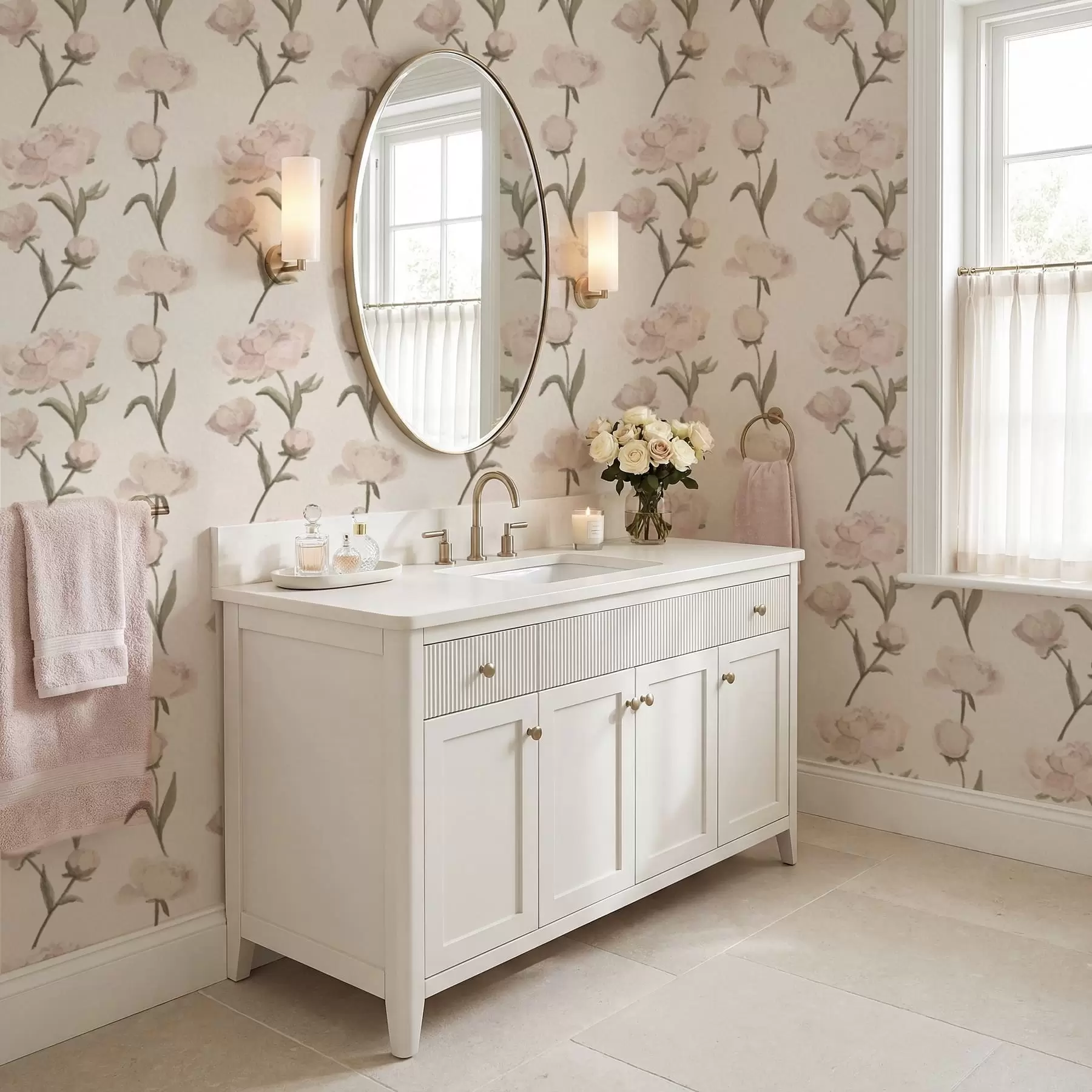 Fototapetes Maigi rozā peonijas uz gaiša fona a01114