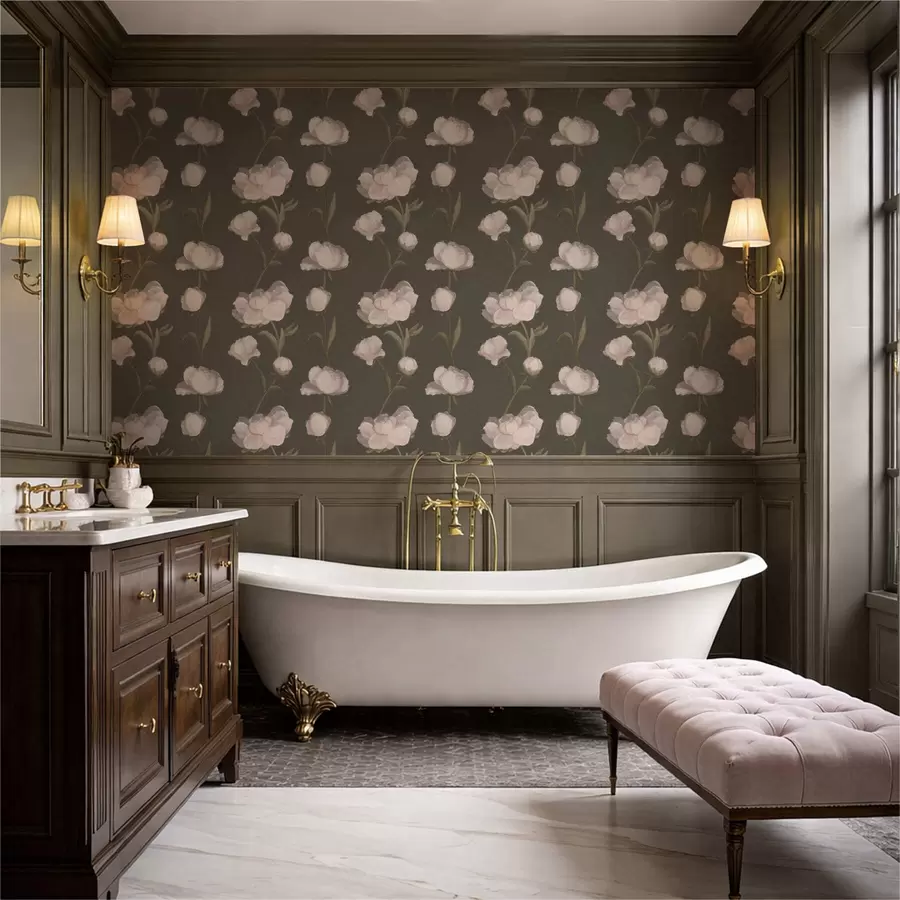 Fototapetes Maigi rozā peonijas uz tumša fona a01114v1