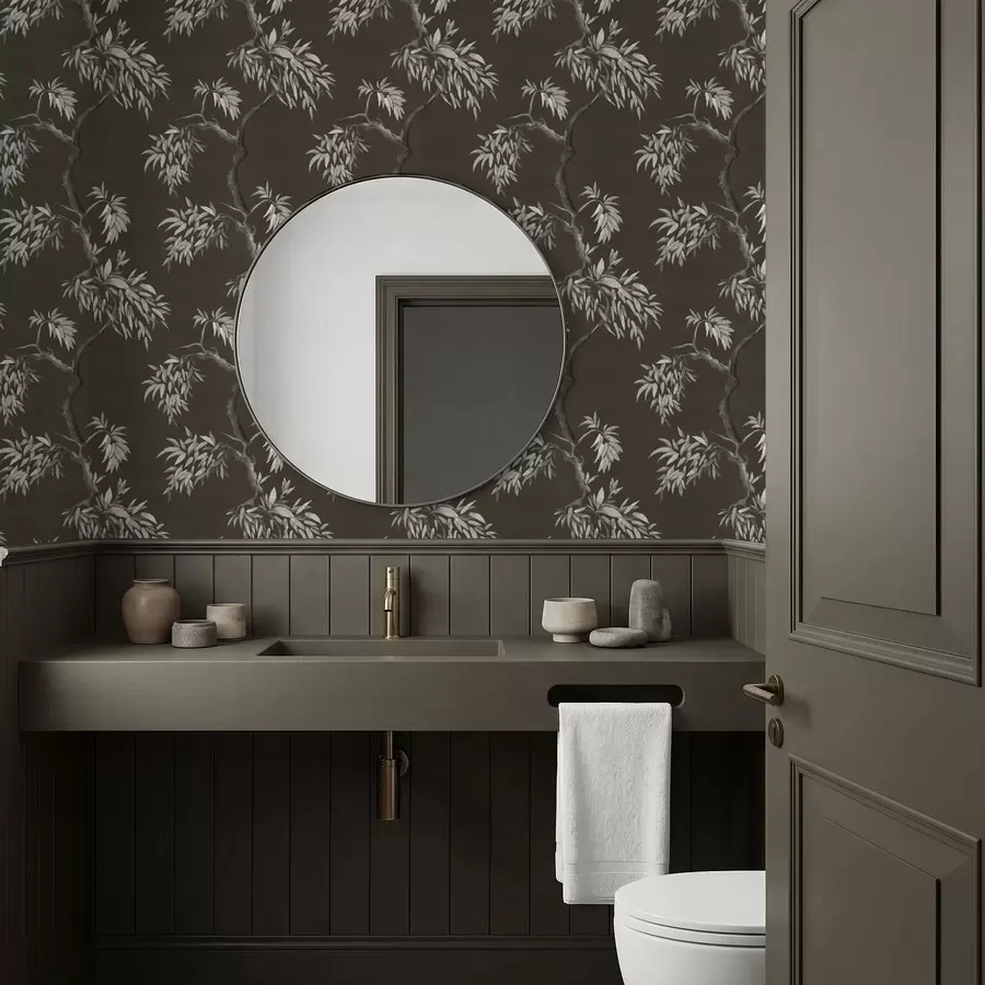 Fototapetes Monochromatiska zaru ar lapām uz tumša fona a01117v2