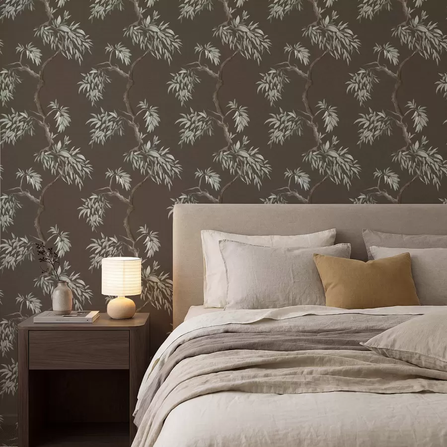 Fototapetes Koka zars ar lapām uz brūna fona a01117v3