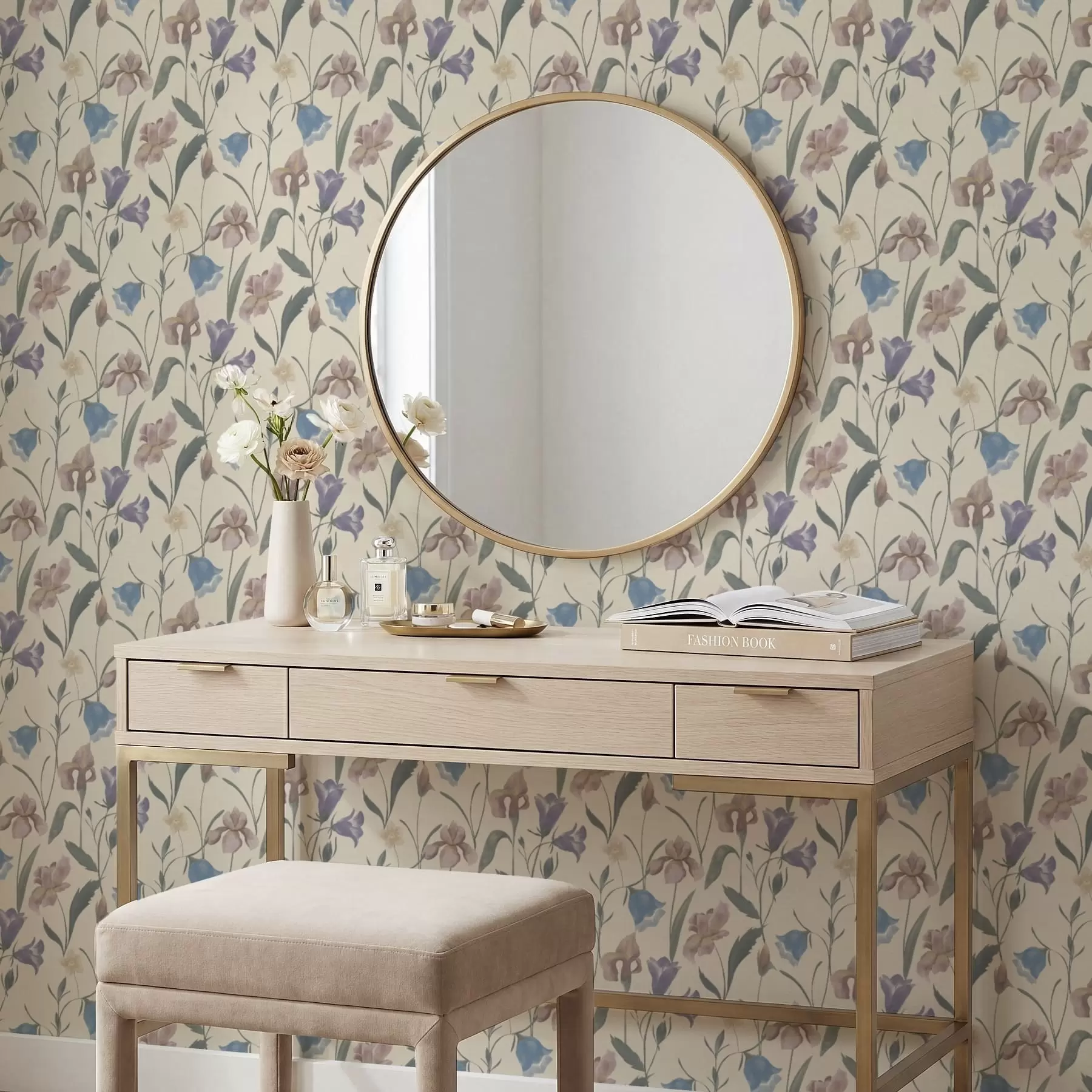 Fototapetes Pastelkrāsas ziedu raksts uz gaiša fona a01118