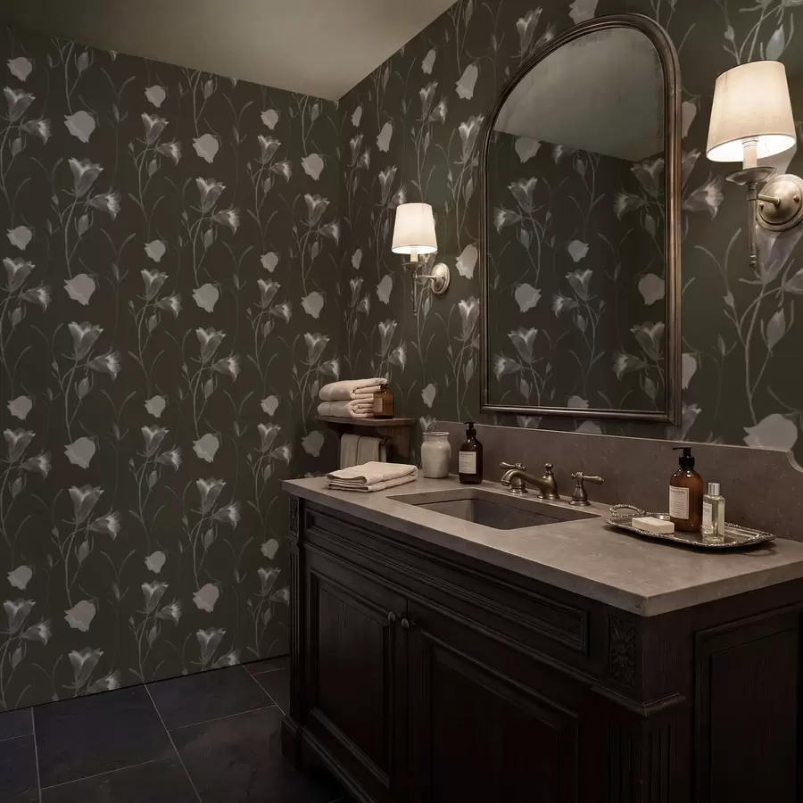 Fototapetes Pelēki zvaniņveida ziedi uz tumša fona a01119v1