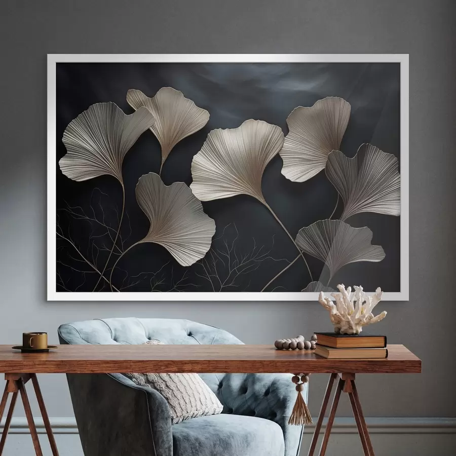 Fototapetes Ginkgo lapas uz tumša fona f48008