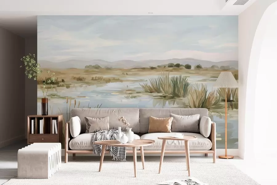 Fototapetes Klusa, mierīga ezera gleznainā ainava w05214