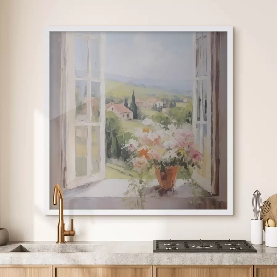 Fototapetes Pušķis vāzē pie loga f48052