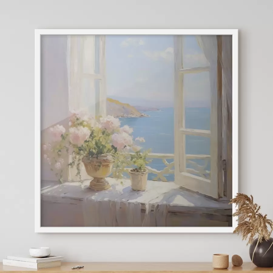 Fototapetes Pušķis vāzē pie loga f48053