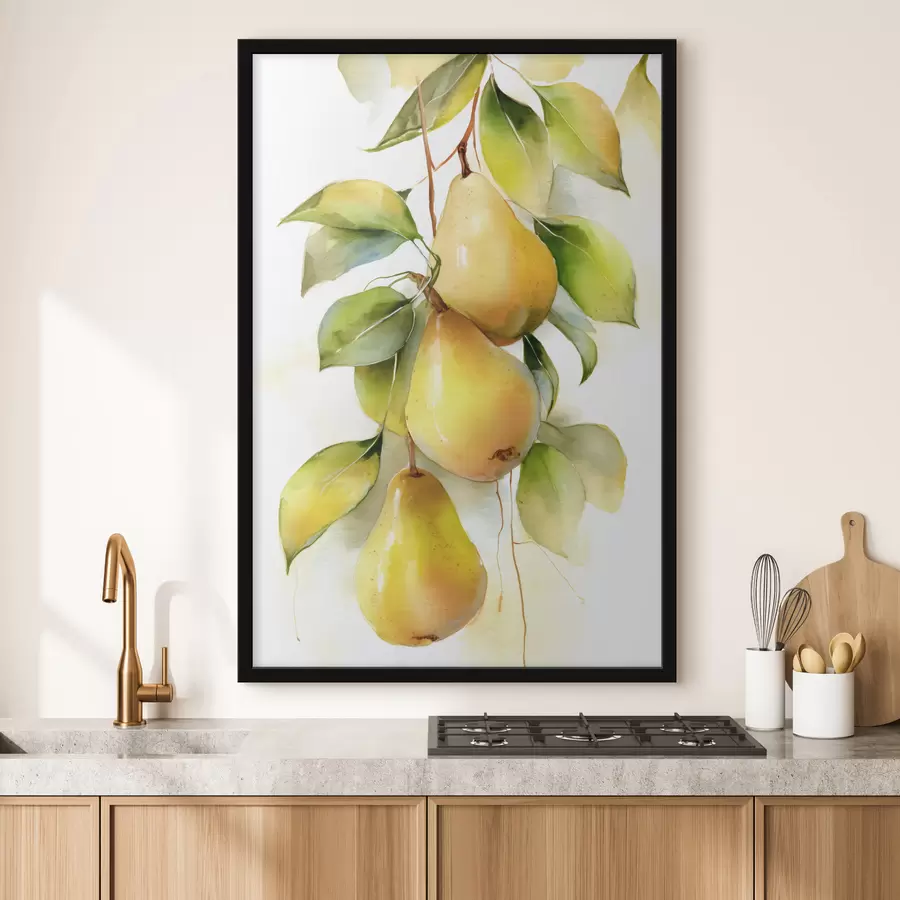 Fototapetes sulīgi dzelteni bumbieri akvareļa stilā f47931