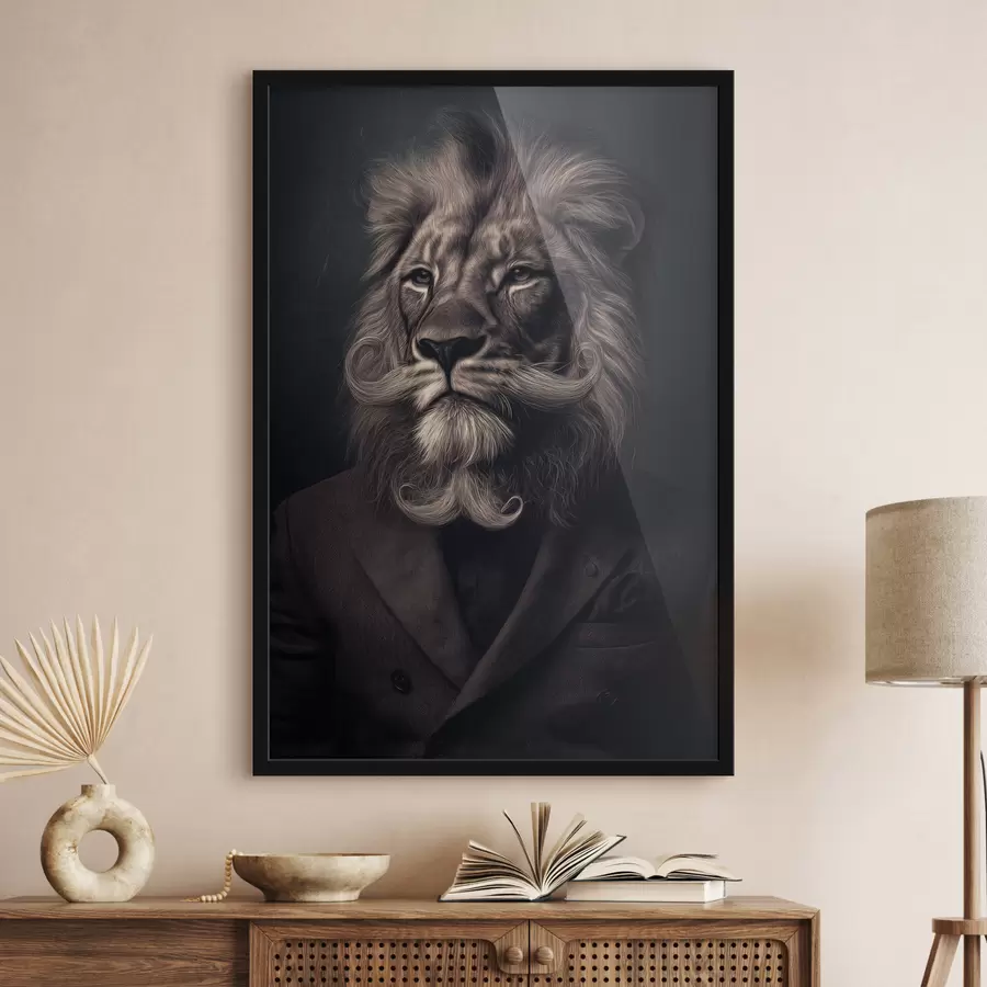 Fototapetes lauva ar friziera salona stila bārdu f47947