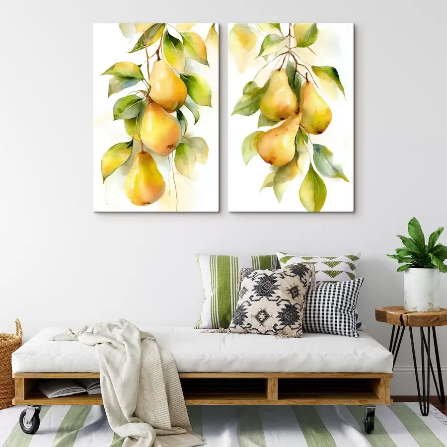 Glezna sulīgi dzelteni bumbieri akvareļa stilā m30088