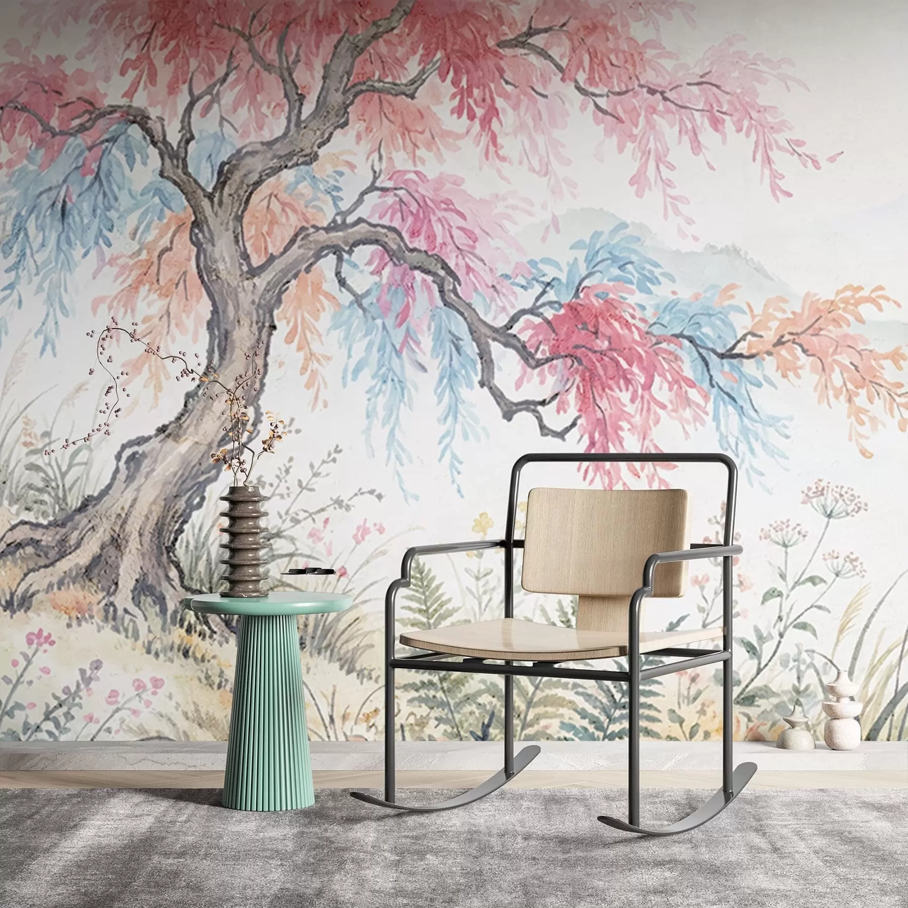 Fototapetes Krāsains dārzs uz betona sienas w05246