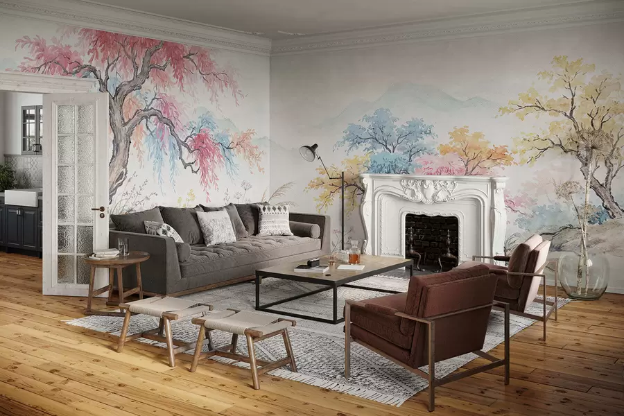 Fototapetes Krāsains dārzs uz betona sienas w05246