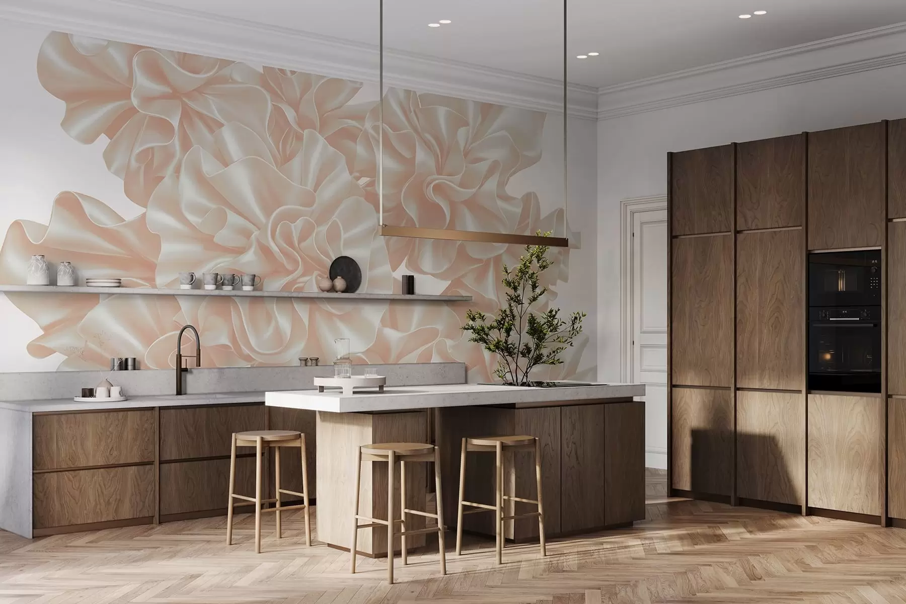 Fototapetes Ziedu imitācija no lentēm w05252