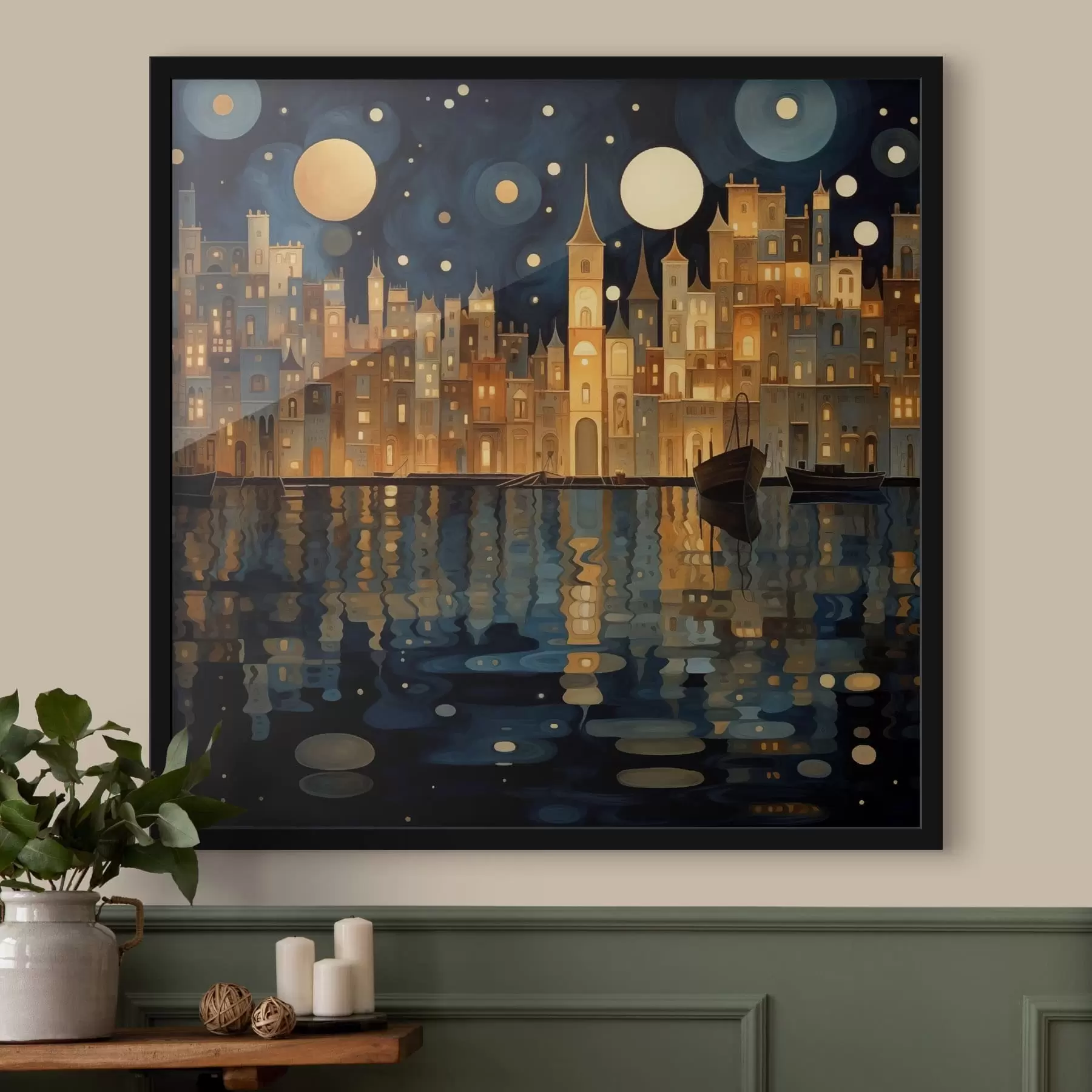 Fototapetes kaprīza nakts pilsēta pie ūdens f48063