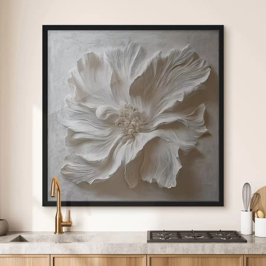 Fototapetes balta ģipša reljefa ziedu skulptūra f48065