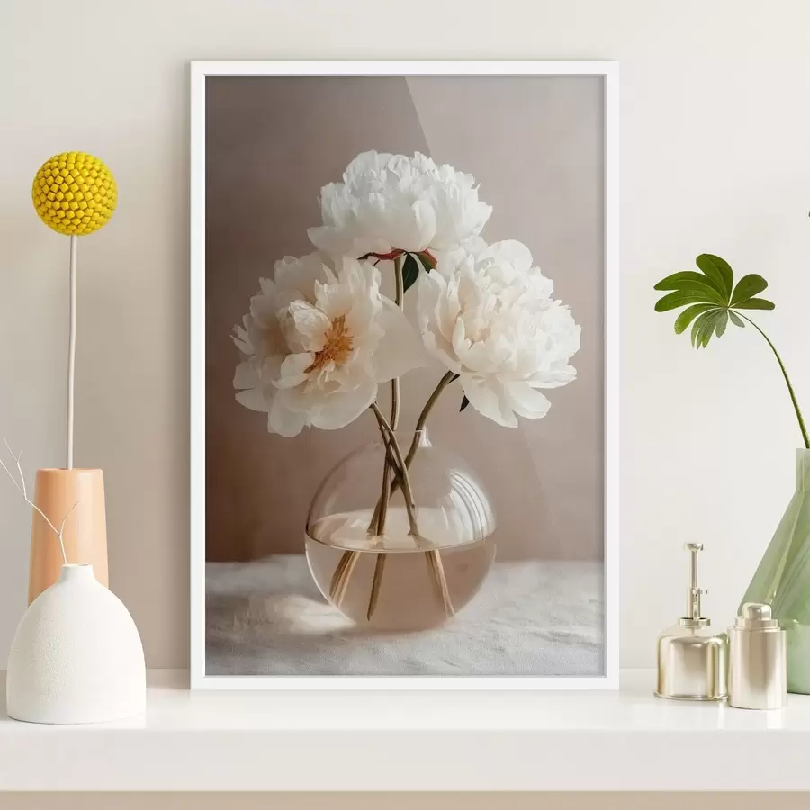 Fototapetes gaisīgs minimālisma klusā daba ar peonijām f48119