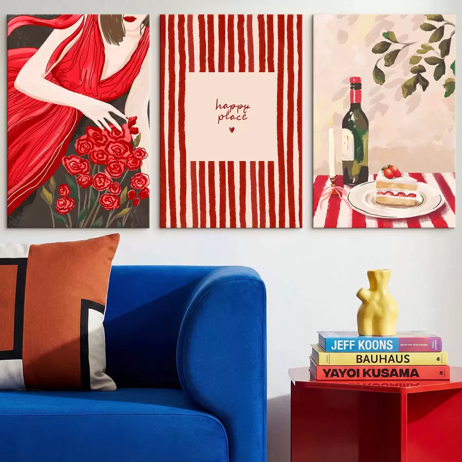 Glezna Sieviete ar rozēm, svītrains plakāts un galds m30099