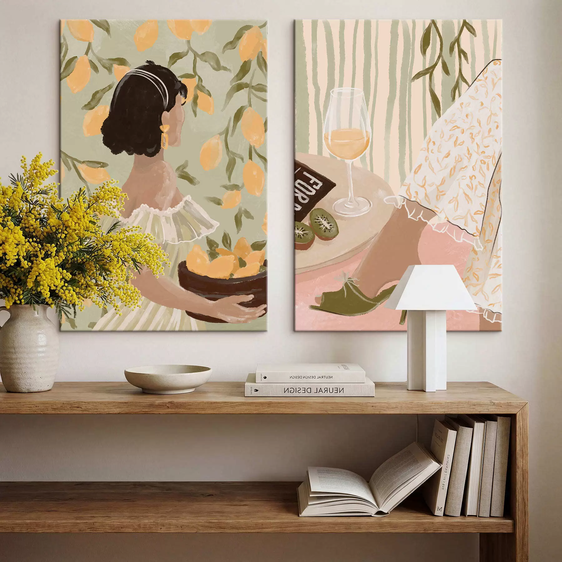 Glezna Sieviete ar citroniem un galda ar glāzi m30104