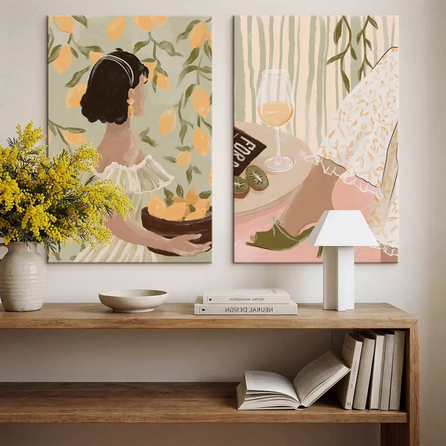 Glezna Sieviete ar citroniem un galda ar glāzi m30104