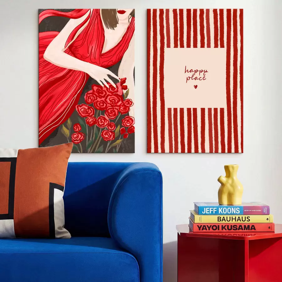 Glezna Sieviete ar rozēm un sarkanu rakstu m30107