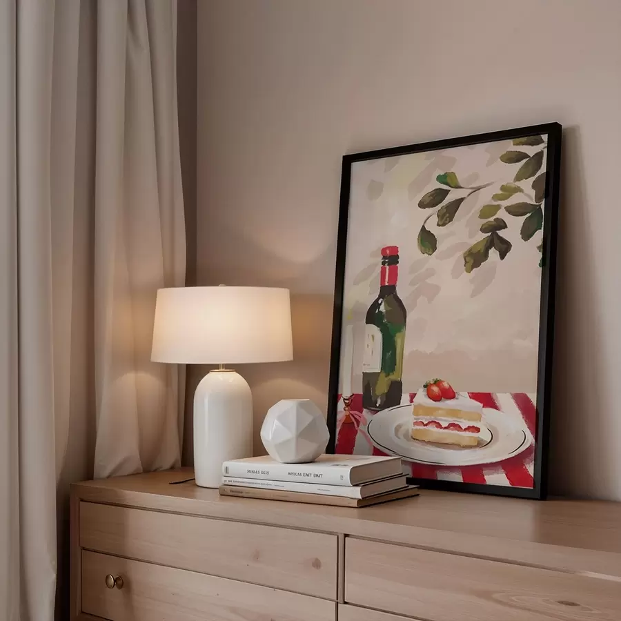 Fototapetes Klusā daba ar vīnu, sveci un kūku f48024