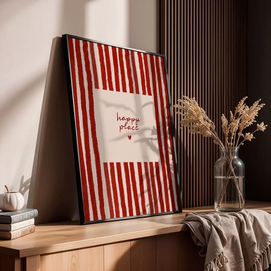 Fototapetes Sarkanas svītras ar tekstu „laimīga vieta” f48025