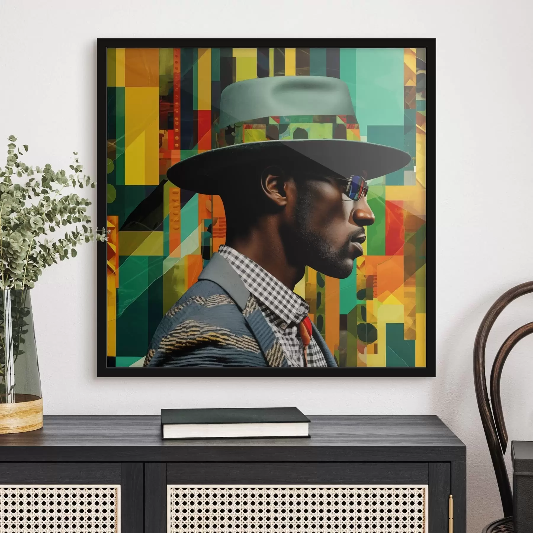 Fototapetes Vīrieša portrets cepurē uz spilgtu fona f48100