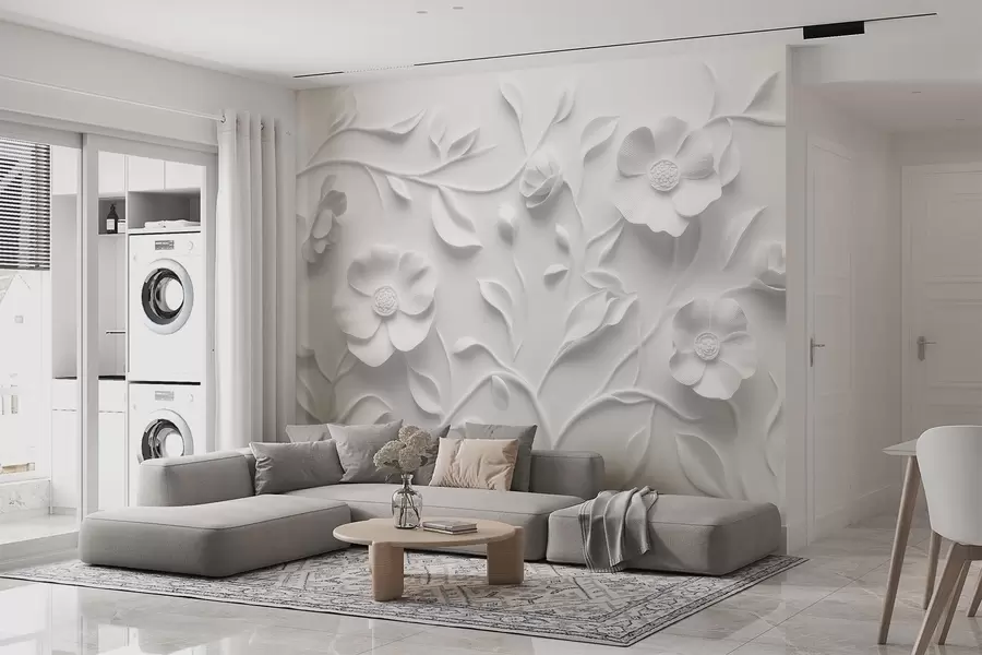 Fototapetes Pelēks reljefs ziedu ornamenti w09710