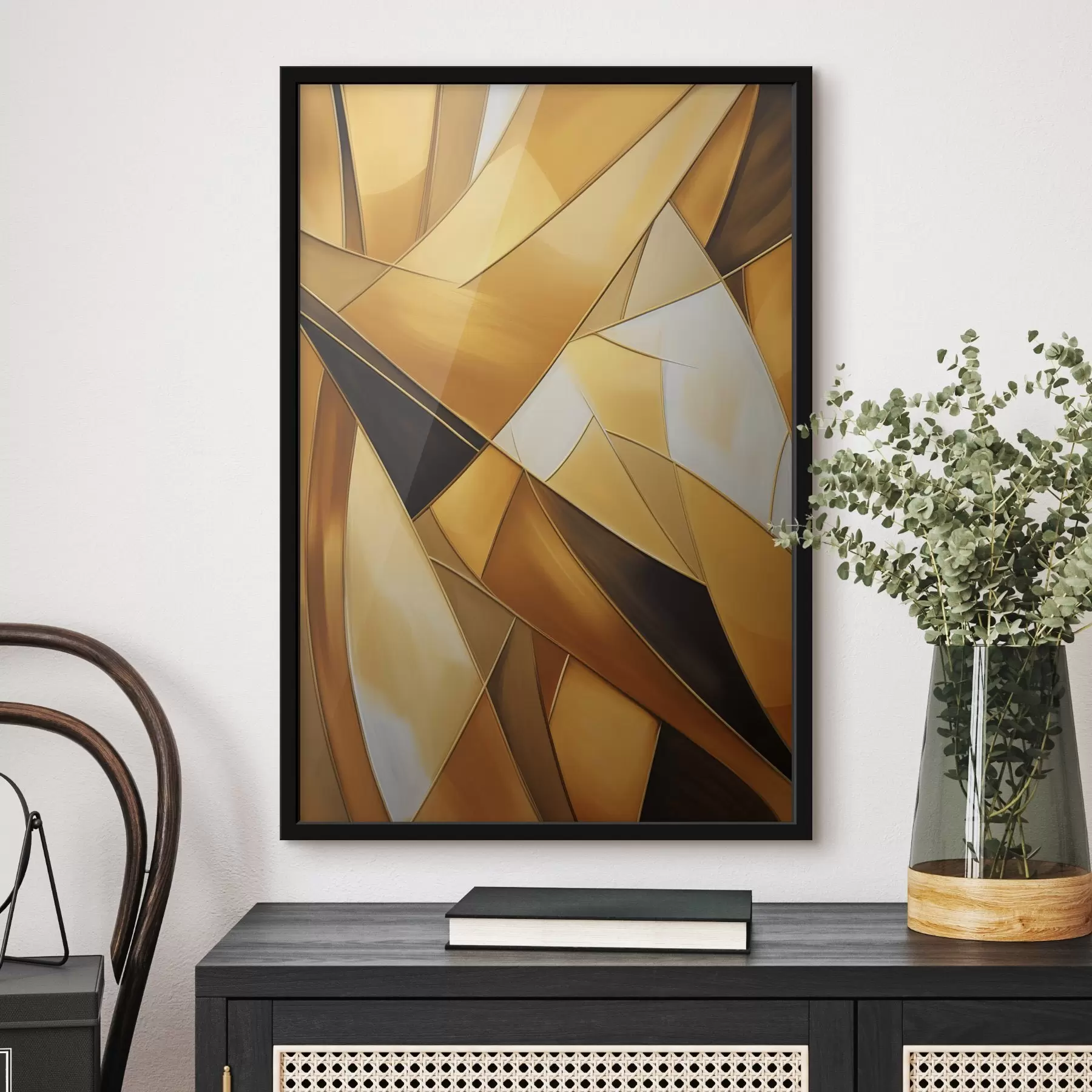 Glezna Abstraktas ģeometriskas formas oranžā, brūnā un baltā krāsā ar plānām kontūrām uz faktūru fona f47863