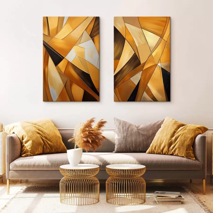 Glezna Abstraktas ģeometriskas formas oranžā, brūnā un baltā krāsā ar plānām kontūrām uz faktūru fona m30052