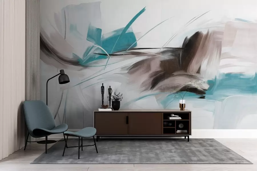 Fototapetes Abstrakts glezniecības stils ar brūniem un ziliem teksturētiem triepieniem w09755v1