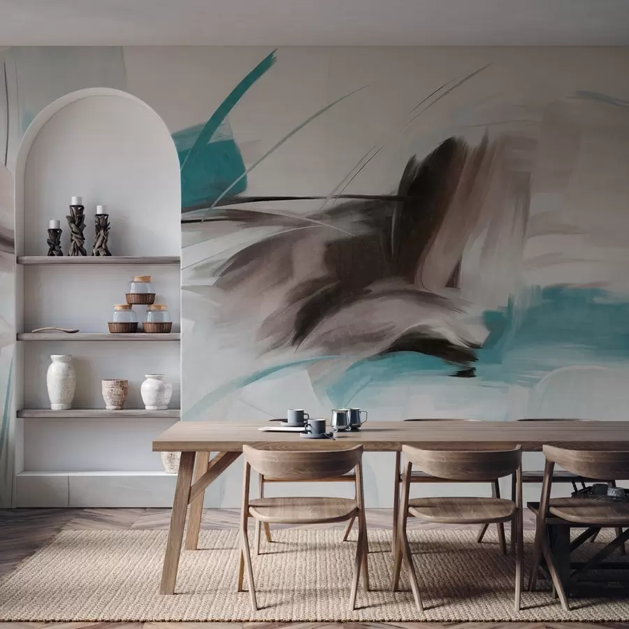 Fototapetes Abstrakts glezniecības stils ar brūniem un ziliem teksturētiem triepieniem w09755v1