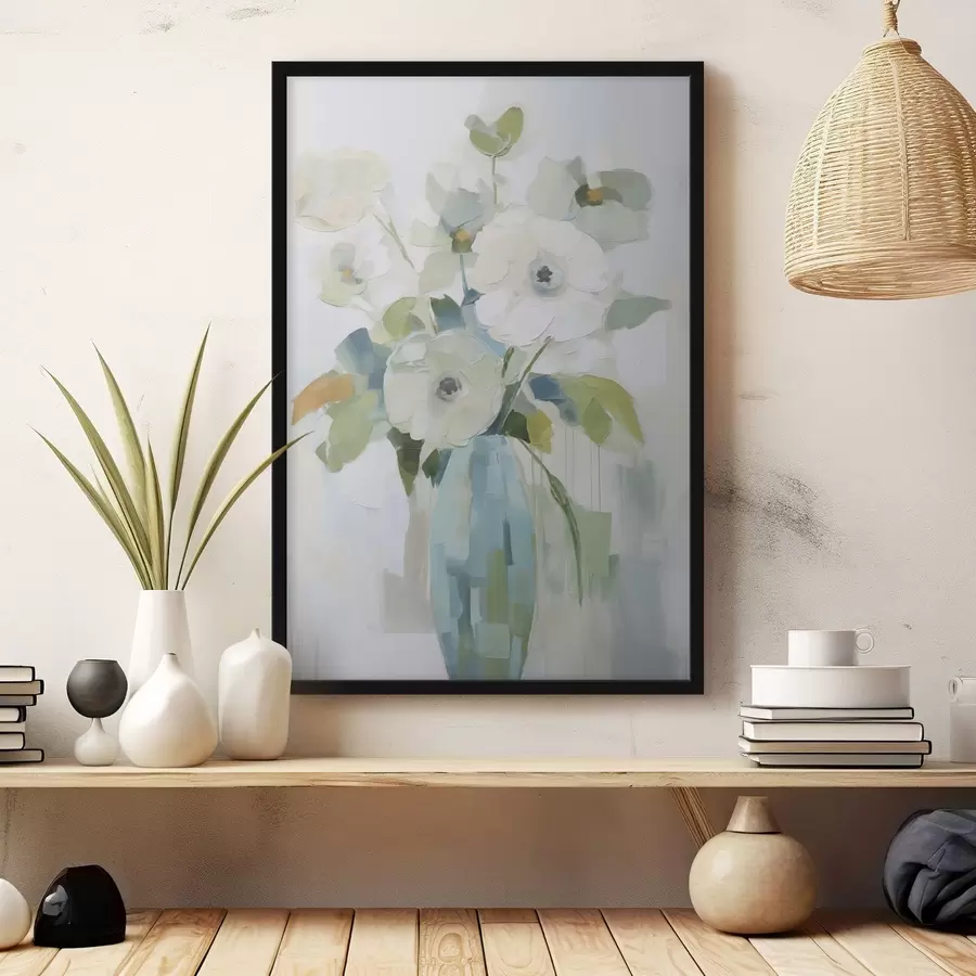 Fototapetes Ziedi ar lapām vāzē imitācijas glezna f48168