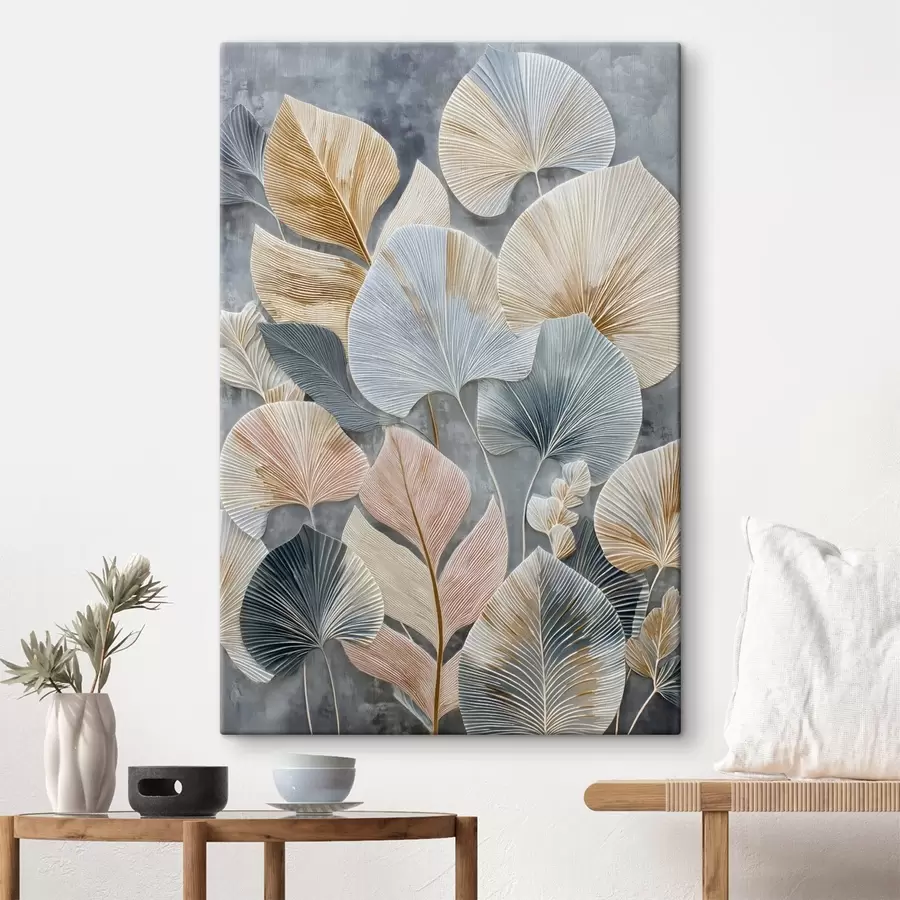 Glezna Daudzkrāsains dekoratīvs lapojums ar izteiktu tekstūru uz tumša fona s47964