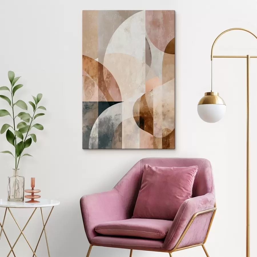 Glezna Mūsdienīga kompozīcija ar apļveida formām un vertikāliem triepieniem s47980