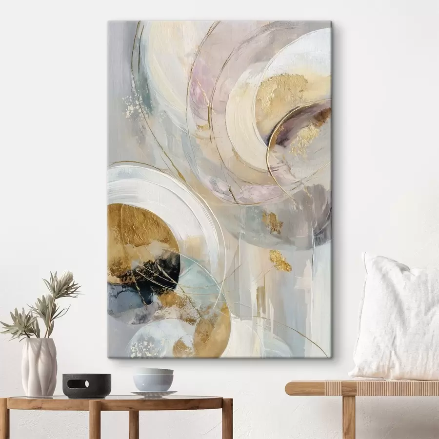 Glezna Kompozīcija ar slāņveida apļveida elementiem un krāsas triepieniem s47983