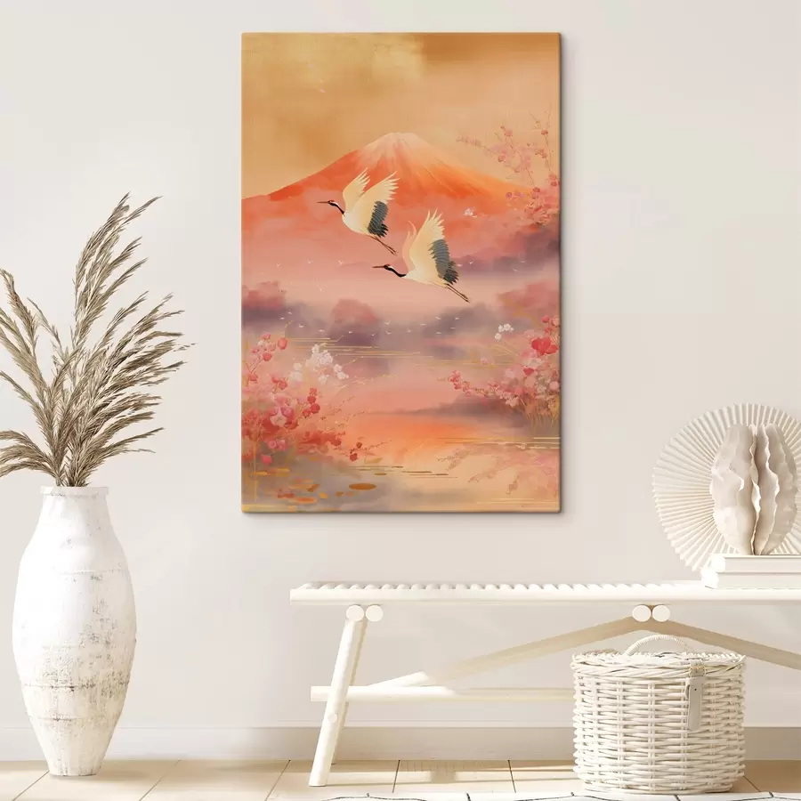 Glezna Tradicionāls austrumu motīvs ar ķiršu ziediem un dzērvēm s47991