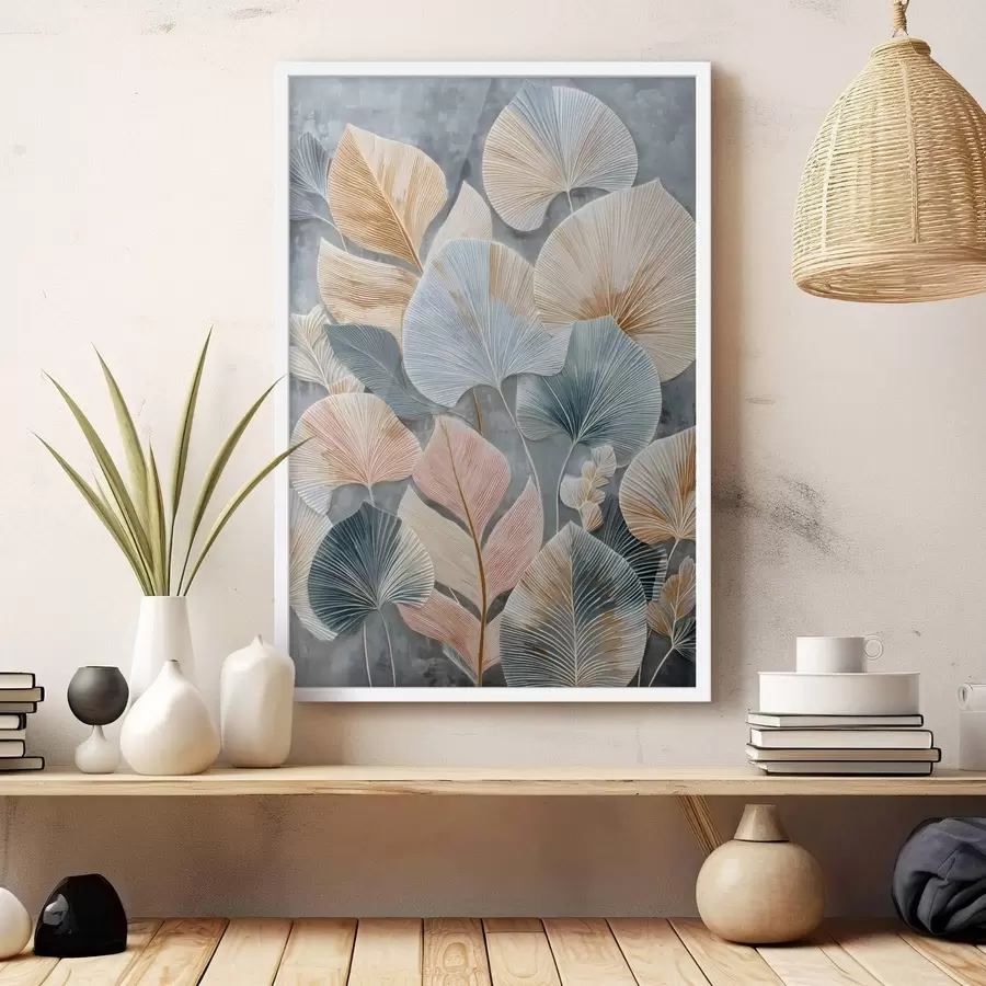 Fototapetes Daudzkrāsains dekoratīvs lapojums ar izteiktu tekstūru uz tumša fona f47964