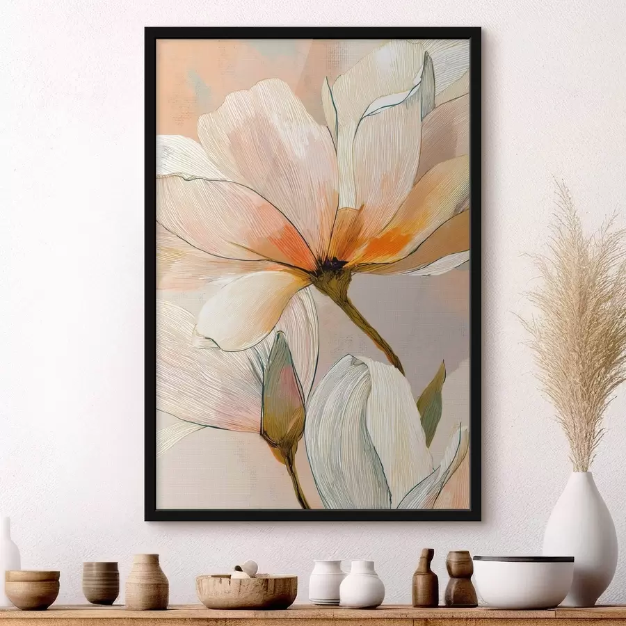 Fototapetes Ziedu kompozīcija persiku un zilos toņos f47969