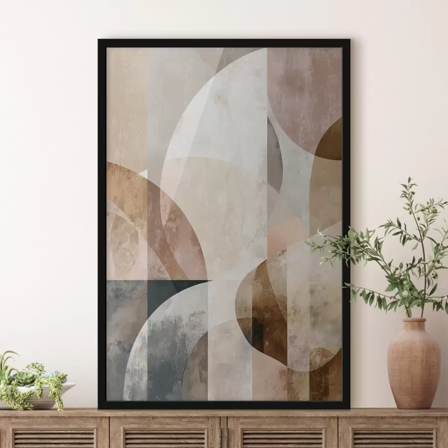 Fototapetes Mūsdienīga kompozīcija ar apļveida formām un vertikāliem triepieniem f47980