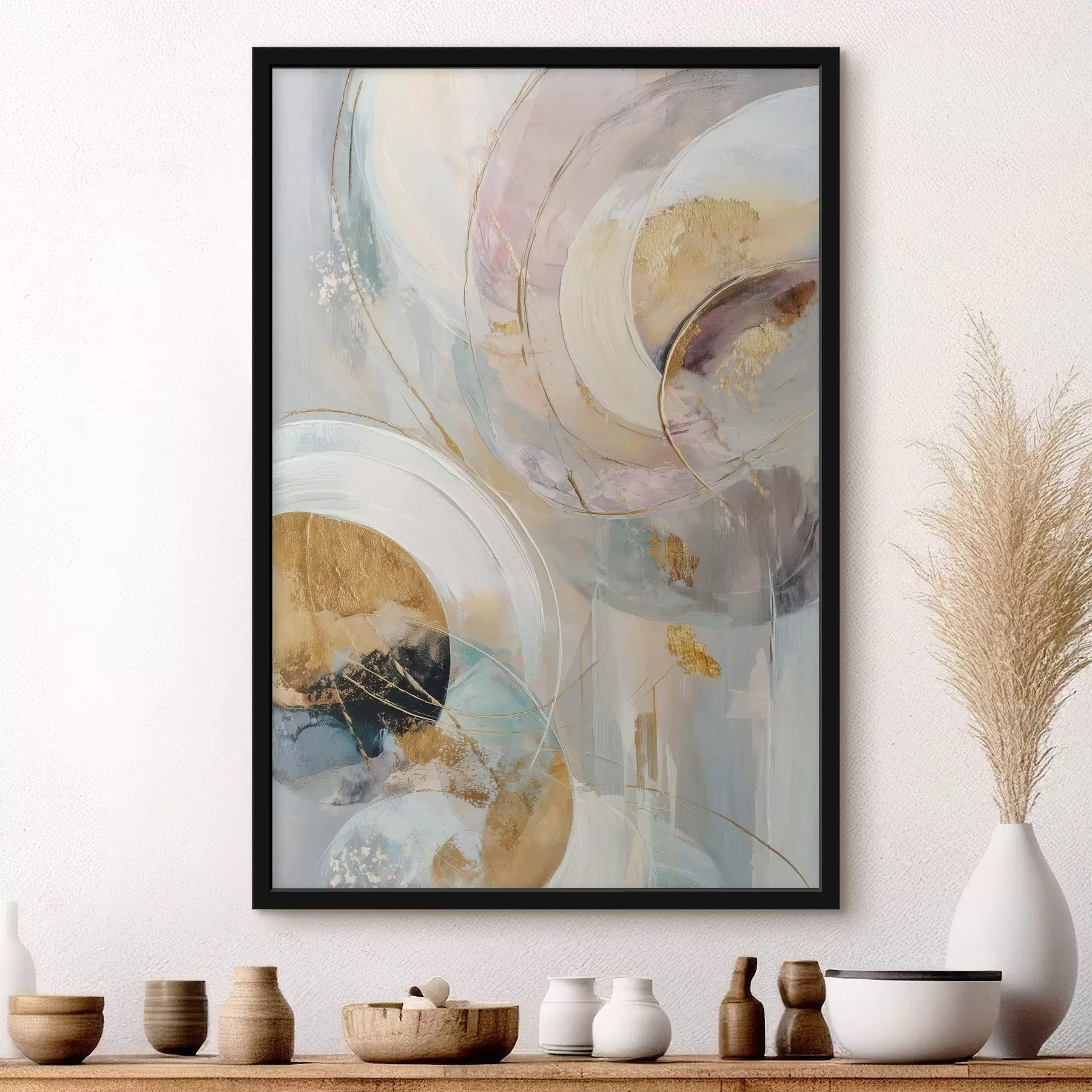 Fototapetes Kompozīcija ar slāņveida apļveida elementiem un krāsas triepieniem f47983