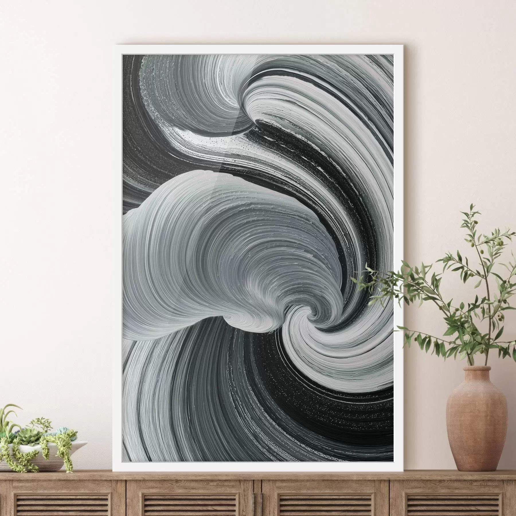 Fototapetes Kustības enerģija: melnbalta abstrakcija eļļas gleznas stilā f47990