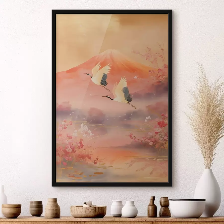 Glezna Tradicionāls austrumu motīvs ar ķiršu ziediem un dzērvēm f47991