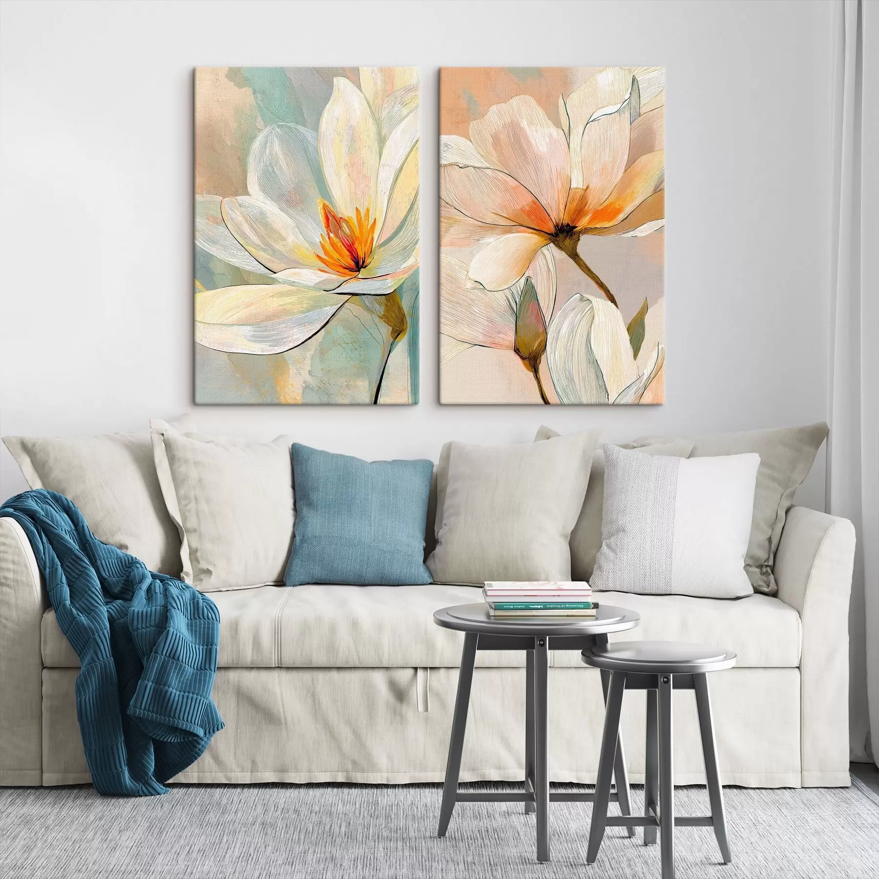 Glezna Magnolijas ar grafiskiem kontūriem modernā mākslas ilustrāciju stilā m30032